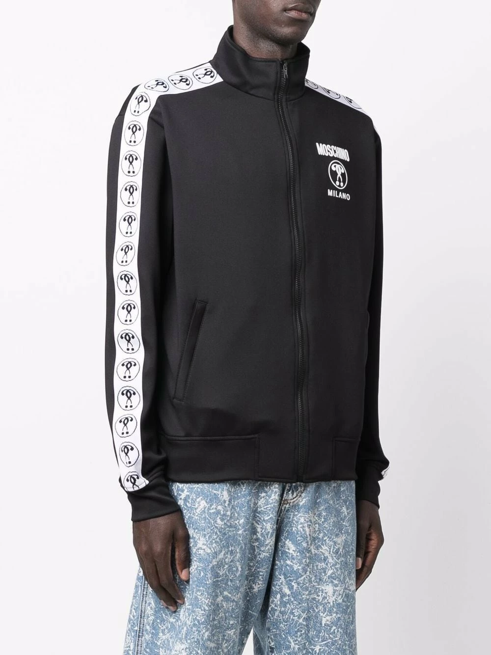 Top 10 ๐งจ Moschino Logo striped zipped jumper ๐งจ 5 Moschino logo-striped zipped jumper