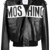 Moschino logo-print leather jacket
