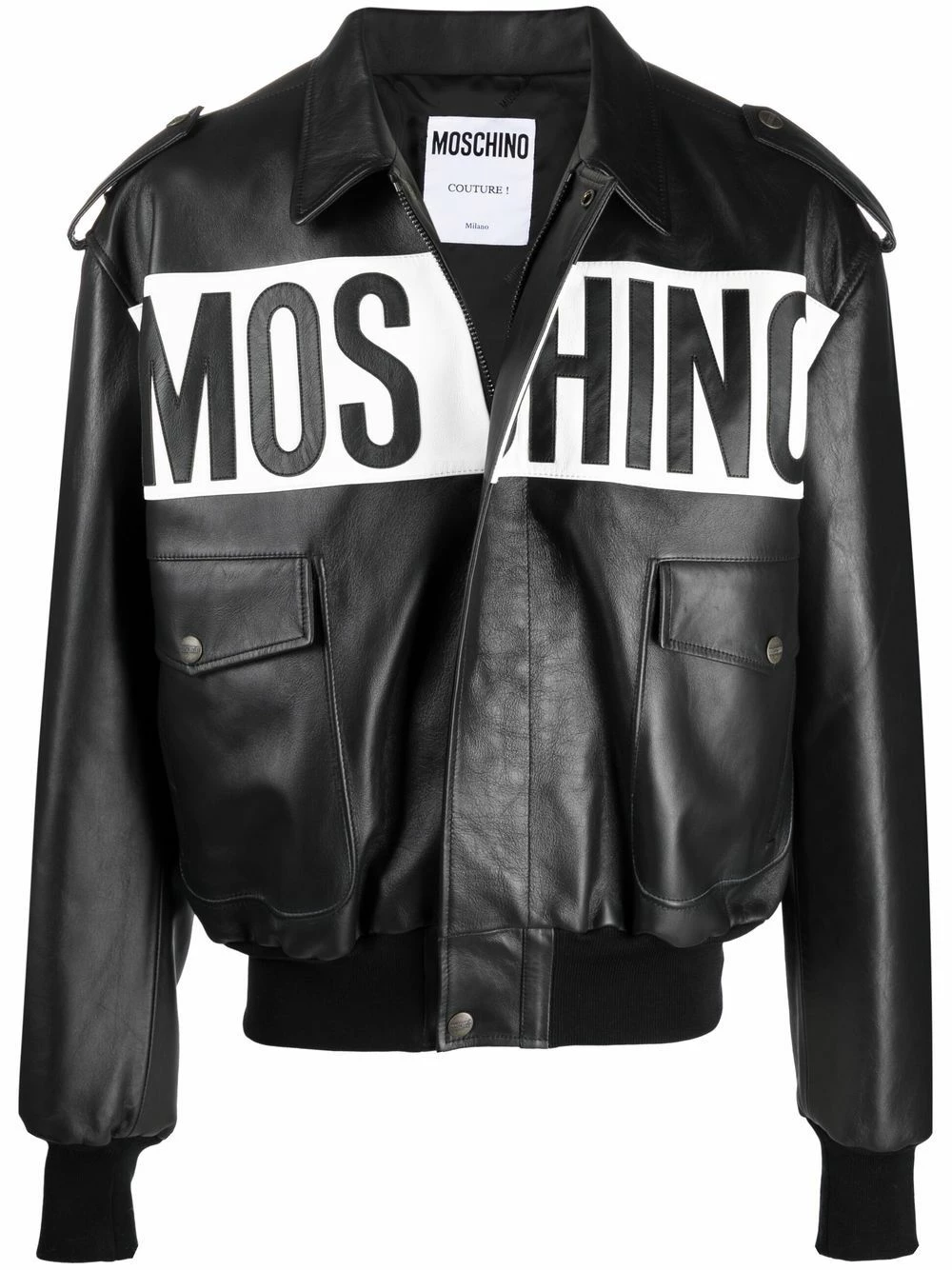 Best deal ๐ Moschino Logo print leather jacket โค๏ธ 3 Moschino logo-print leather jacket