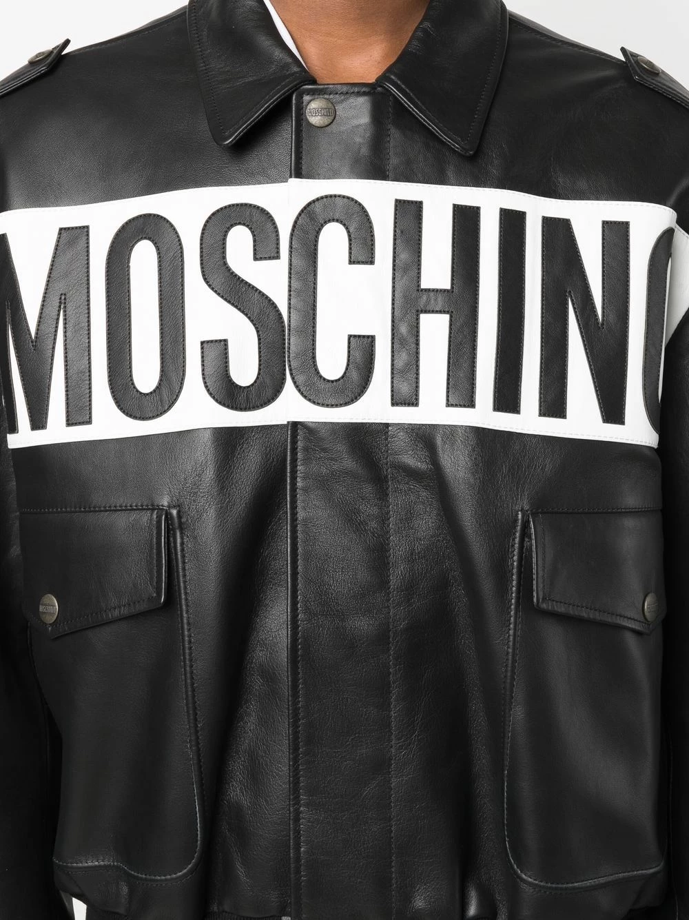 Best deal ๐ Moschino Logo print leather jacket โค๏ธ 7 Moschino logo-print leather jacket