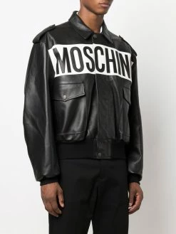 Best deal ๐ Moschino Logo print leather jacket โค๏ธ 9 Moschino logo-print leather jacket