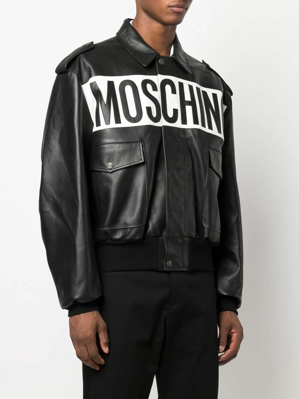 Best deal ๐ Moschino Logo print leather jacket โค๏ธ 5 Moschino logo-print leather jacket