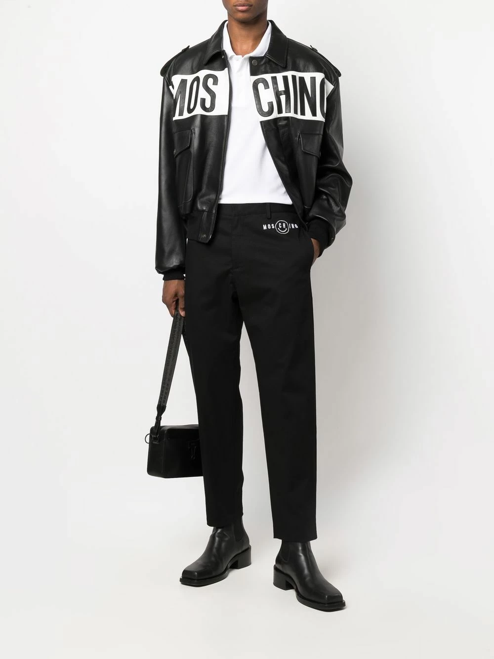 Best deal ๐ Moschino Logo print leather jacket โค๏ธ 4 Moschino logo-print leather jacket