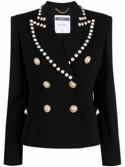 Moschino pearl-detail double-breasted blazer