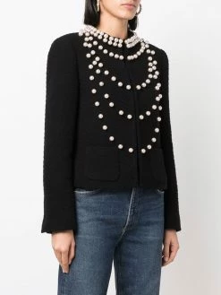 Moschino faux-pearl embellished wool jacket