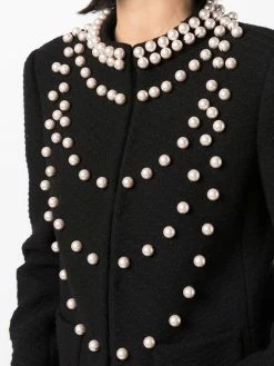 Moschino faux-pearl embellished wool jacket
