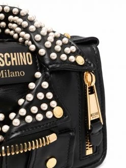 Moschino pearl-embellished biker jacket shoulder bag