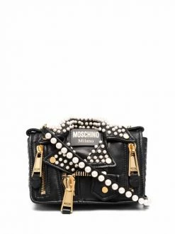 Moschino pearl-embellished biker jacket shoulder bag