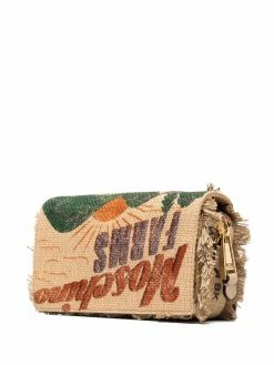 Moschino logo-print woven clutch bag