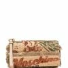 Moschino logo-print woven clutch bag