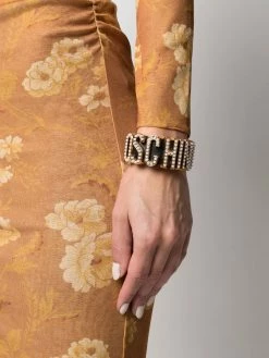 Moschino pearl-detail logo leather bracelet