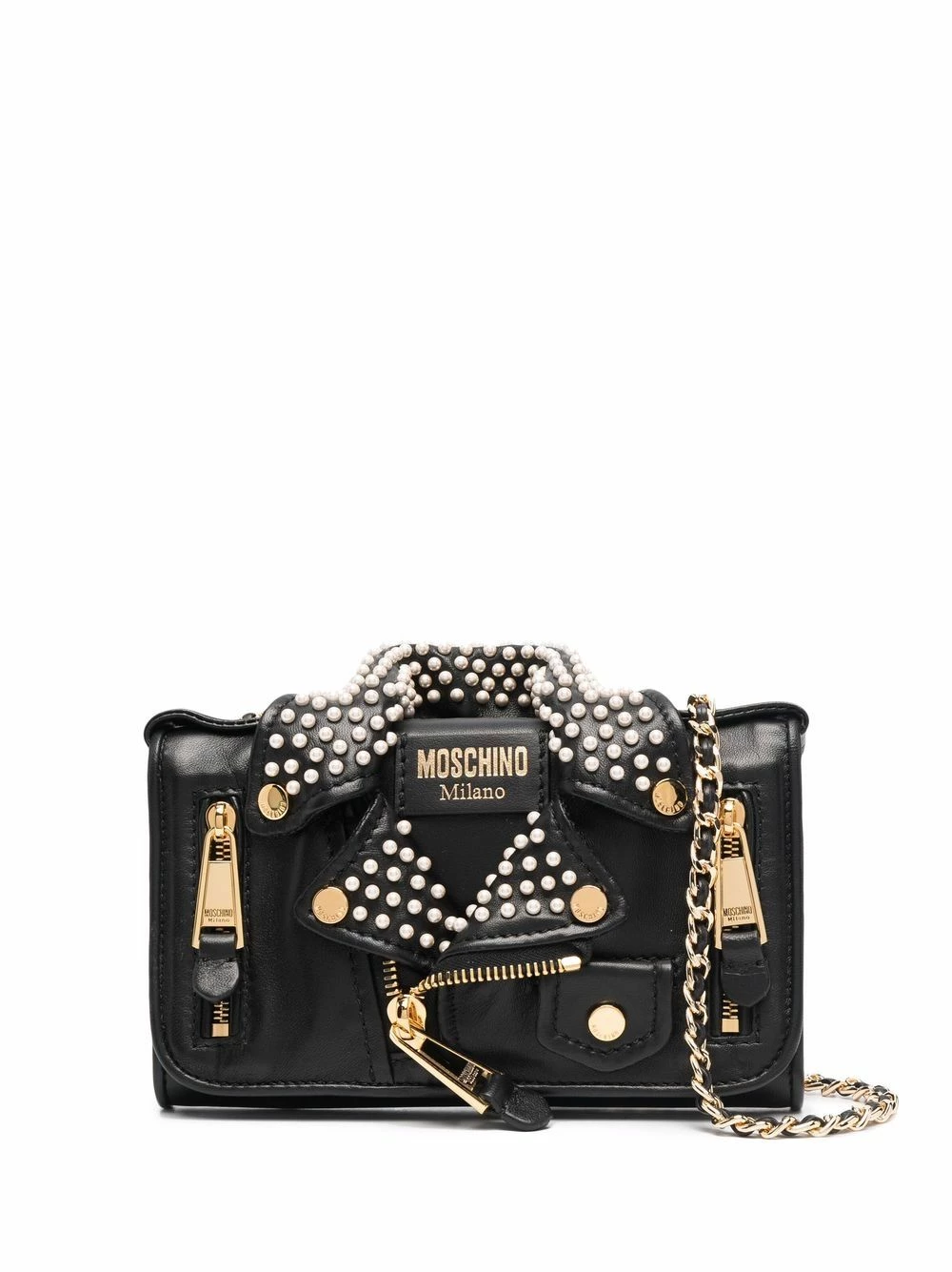 New ๐ Moschino Pearl studded biker bag ๐ 3 Moschino pearl-studded biker bag