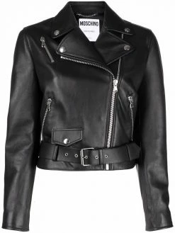 Moschino logo-lettering biker jacket