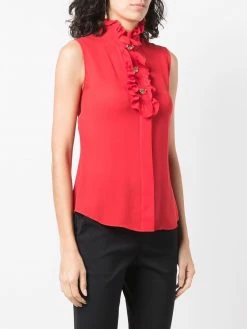 Moschino ruffle-trim silk sleeveless shirt