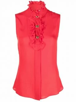 Moschino ruffle-trim silk sleeveless shirt