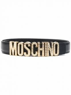 Moschino pearl logo plaque belt
