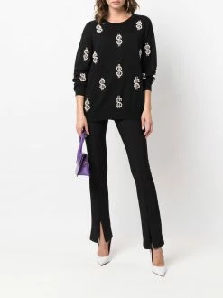 Moschino Pearls dollar embroidered pullover