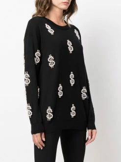 Moschino Pearls dollar embroidered pullover