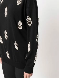 Moschino Pearls dollar embroidered pullover