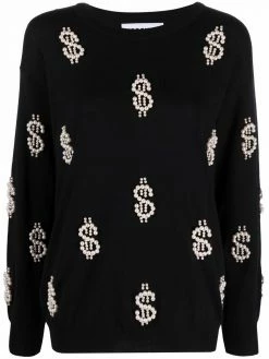 Moschino Pearls dollar embroidered pullover