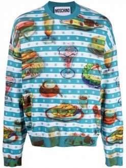 Moschino striped star-detail knit jumper