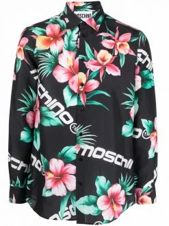 Moschino floral-and-logo silk shirt