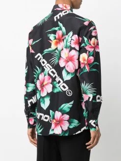 Moschino floral-and-logo silk shirt