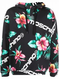 Moschino floral-and-logo printed hoodie
